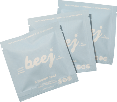 Four 'beej' branded product packages on a white background