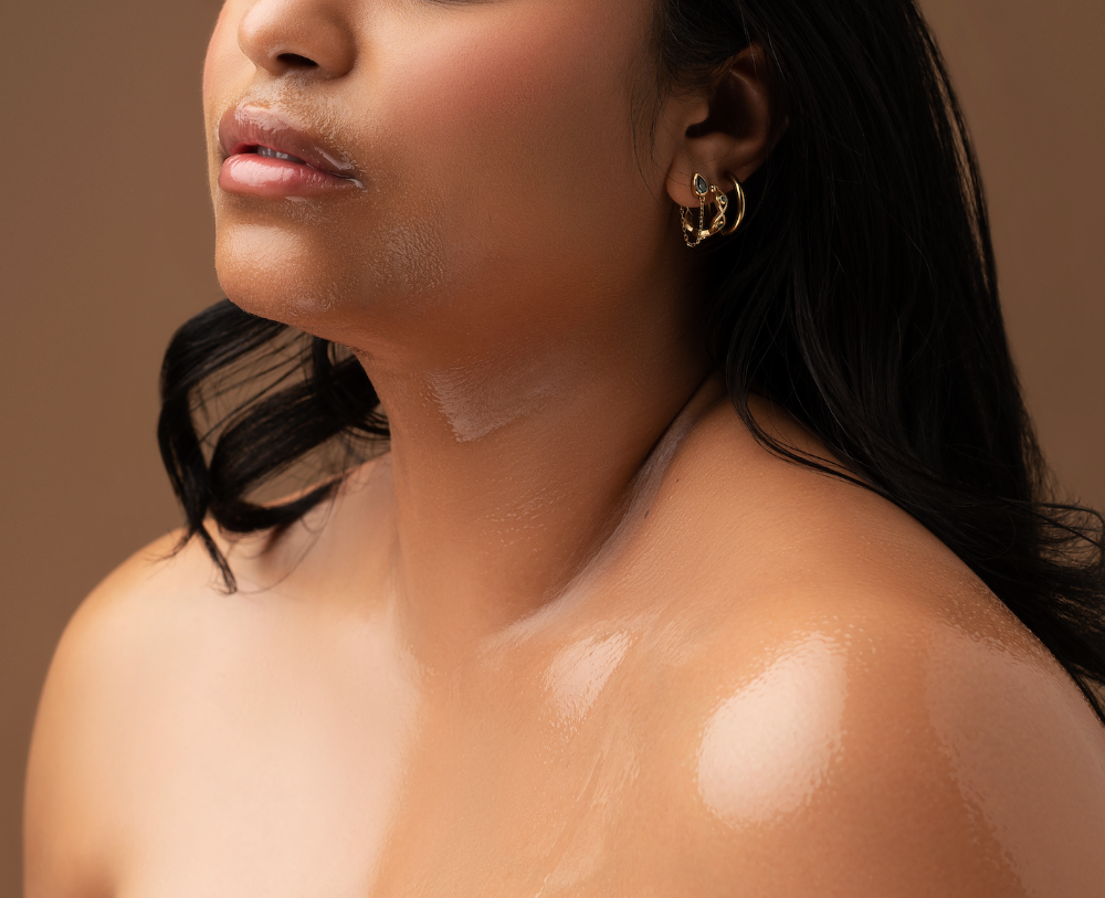 woman with edible massage oil rubbed on